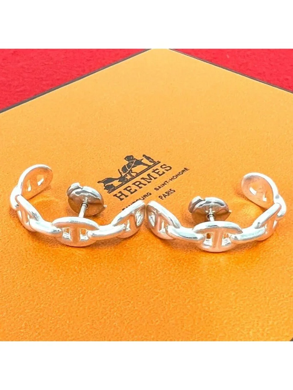 Hermes Chaine D'ancre Earrings 925 Sterling Silver Accessory